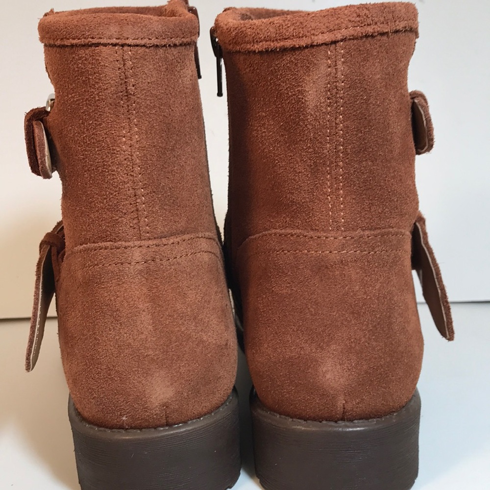Steve Madden Alick Brown Leather Moto Buckle Boots - Picture 7 of 8